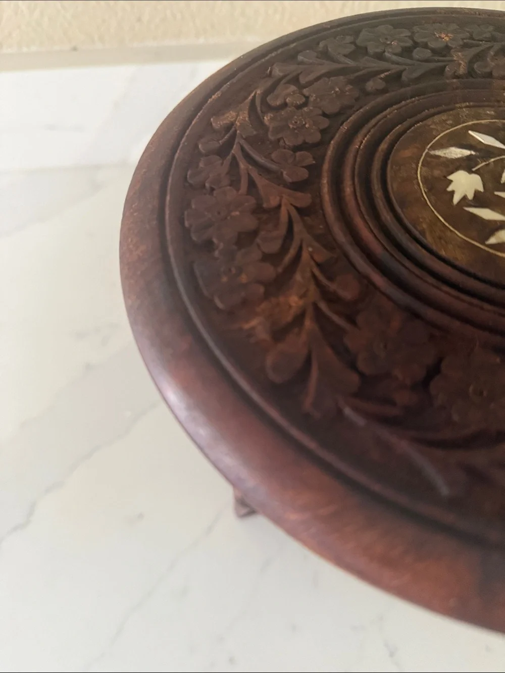 Vintage Hand Carved Wooden Table Small Folding Rosewood